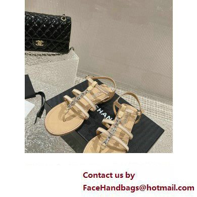 Chanel Satin, Metal  &  Strass Thong Sandals G40128 Beige 2023